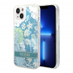 Чехол Guess Liquid glitter Flower Hard для iPhone 14, зеленый