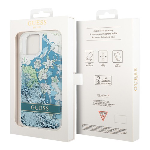 Чехол Guess Liquid glitter Flower Hard для iPhone 14, зеленый