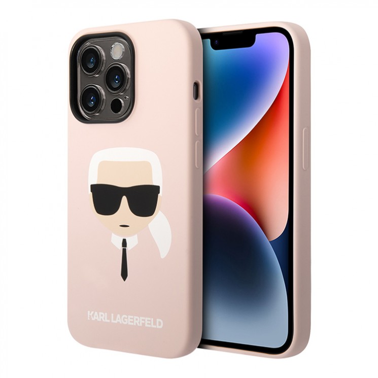 Чехол Lagerfeld Liquid silicone Karl's Head для iPhone 14 Pro Max, розовый (MagSafe)