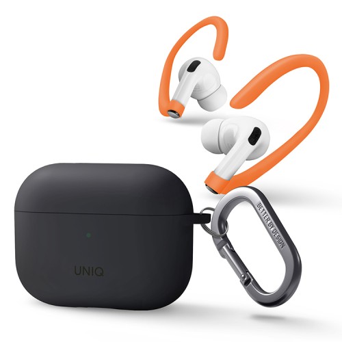 Чехол Uniq NEXO Liquid silicone +carabin +Sports ear hooks для AirPods Pro 2, серый