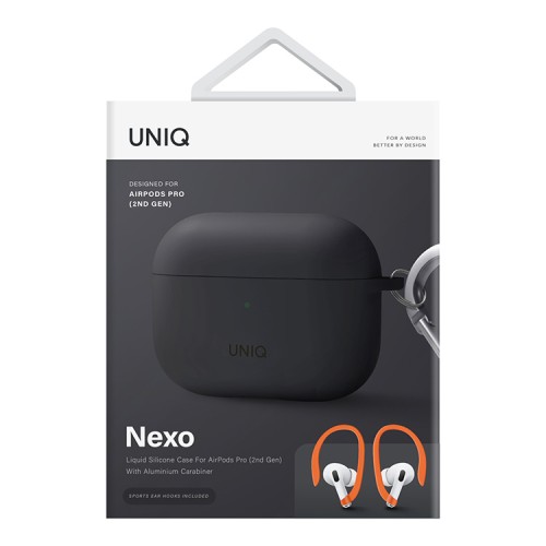 Чехол Uniq NEXO Liquid silicone +carabin +Sports ear hooks для AirPods Pro 2, серый