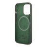 Чехол Guess Liquid Silicone Plate metal logo Hard для iPhone 13 Pro Max, зеленый (Magsafe)