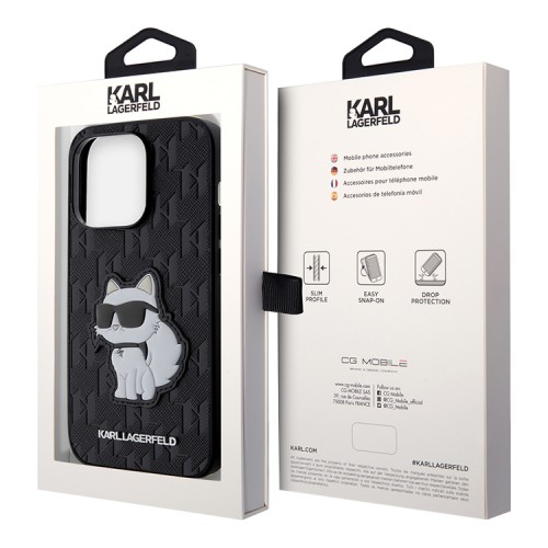 Karl Lagerfeld чехол для iPhone 14 Pro Max PU кожа Saffiano Monogram NFT Choupette, черный