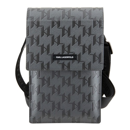 Сумка Lagerfeld Wallet Phone Bag PU Saffiano Monogram для смартфонов, серебристая