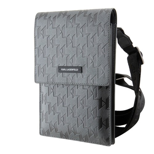 Сумка Lagerfeld Wallet Phone Bag PU Saffiano Monogram для смартфонов, серебристая