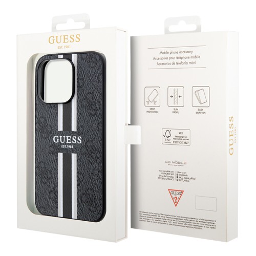 Чехол Guess PU 4G Stripes Hard для iPhone 13 Pro, черный (MagSafe)