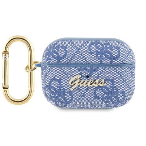 Чехол Guess PU leather 4G with metal logo с карабином для Airpods Pro 2, синий
