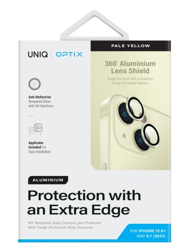 Uniq стекло для iPhone 15/15 Plus OPTIX Camera Lens protector Aluminium Yellow, 2 шт.