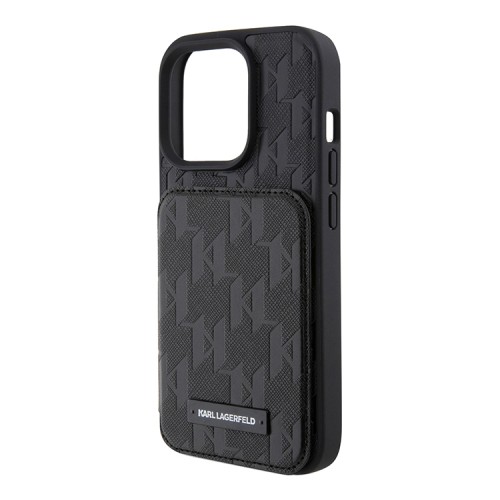 Karl Lagerfeld для iPhone 15 Pro чехол Cardslot Stand PU Saffiano Monogram Plate logo Hard Black