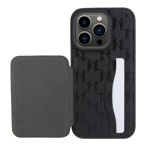 Karl Lagerfeld для iPhone 15 Pro чехол Cardslot Stand PU Saffiano Monogram Plate logo Hard Black