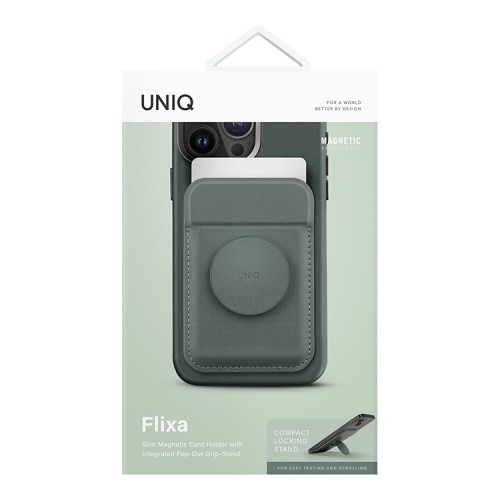 Uniq магнитный бумажник с функцией стенда FLIXA Magnetic card holder Pop-out Grip-stand Lichen Green