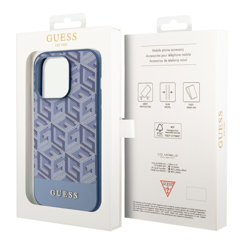 Guess для iPhone 15 Pro Max чехол PU G CUBE Hard Blue (MagSafe)