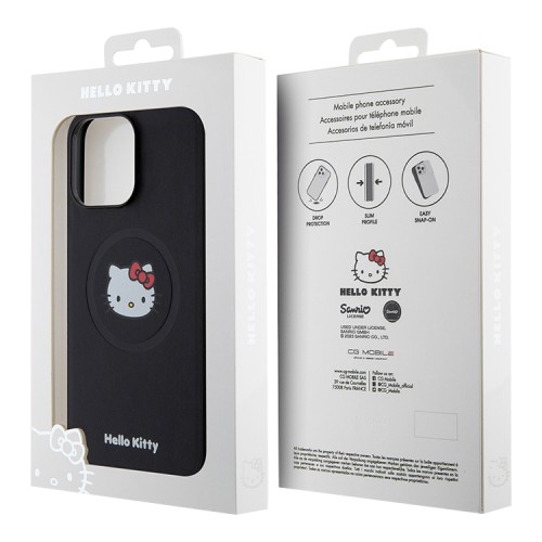 Hello Kitty для iPhone 15 Pro чехол PU Leather Kitty Head Hard Black (MagSafe)