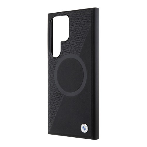 BMW для Galaxy S24 Ultra чехол Leather Half Textured with Ring Metal logo Hard Black (MagSafe)