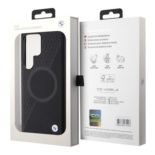 BMW для Galaxy S24 Ultra чехол Leather Half Textured with Ring Metal logo Hard Black (MagSafe)