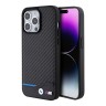 BMW для iPhone 15 Pro Max чехол M-Collection PU Carbon with blue line Hard Black