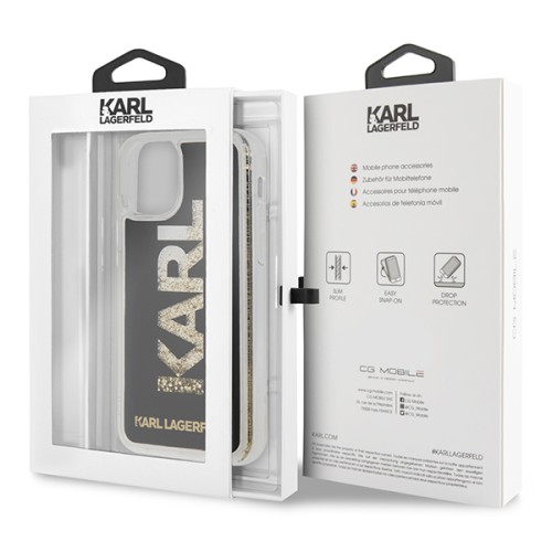 Чехол Karl Lagerfeld Liquid Glitter Karl logo Hard для iPhone 11, черный