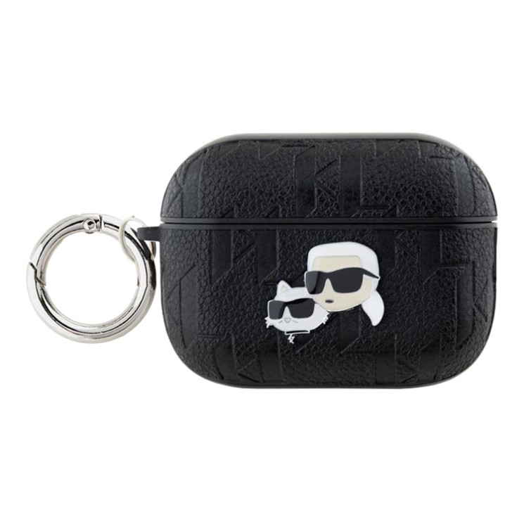 Karl Lagerfeld для Airpods Pro 2 чехол PU Saffiano Monogram with ring NFT Metal Head Karl&Choupette Black