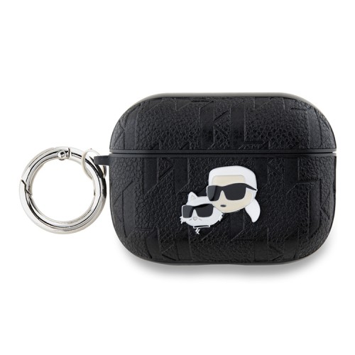 Karl Lagerfeld для Airpods Pro 2 чехол PU Saffiano Monogram with ring NFT Metal Head Karl&Choupette Black