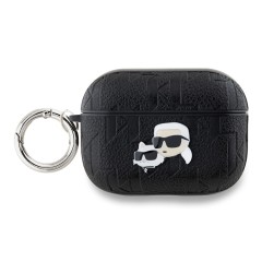 Karl Lagerfeld для Airpods Pro 2 чехол PU Saffiano Monogram with ring NFT Metal Head Karl&Choupette Black