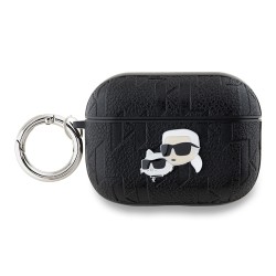Karl Lagerfeld для Airpods Pro 2 чехол PU Saffiano Monogram with ring NFT Metal Head Karl&Choupette Black