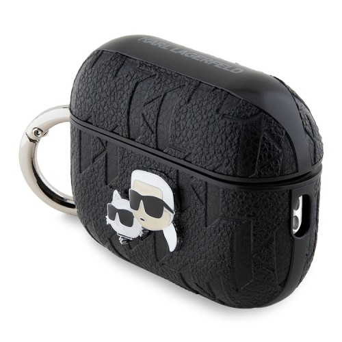 Karl Lagerfeld для Airpods Pro 2 чехол PU Saffiano Monogram with ring NFT Metal Head Karl&Choupette Black