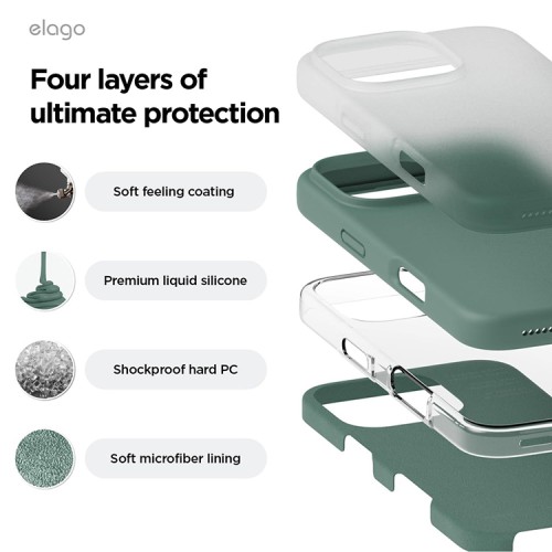 Elago для iPhone 16 Pro Max чехол Soft silicone (Liquid) Midnight Green