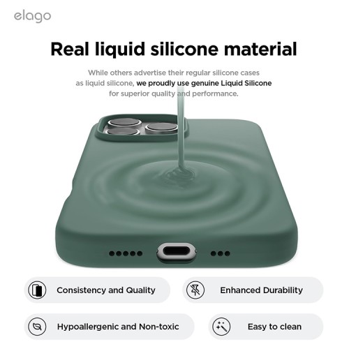 Elago для iPhone 16 Pro Max чехол Soft silicone (Liquid) Midnight Green