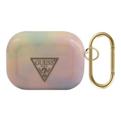 Чехол Guess Tie & Dye Triangle Electroplate logo с кольцом для Airpods Pro, розовый