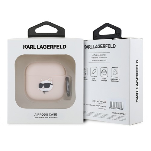 Karl Lagerfeld для Airpods 4 чехол Silicone case with ring NFT 3D Choupette Pink