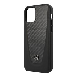 Чехол Mercedes Dynamic Genuine leather & Real Carbon Hard для iPhone 12 mini, черный