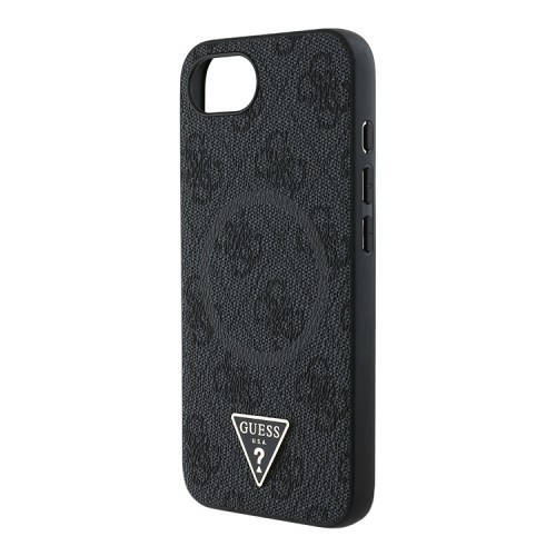 Guess для iPhone 16e чехол PU 4G Triangle Diamond metal logo Hard Black (MagSafe)