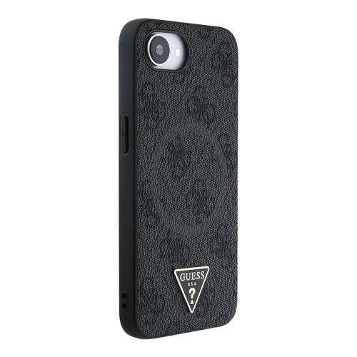 Guess для iPhone 16e чехол PU 4G Triangle Diamond metal logo Hard Black (MagSafe)