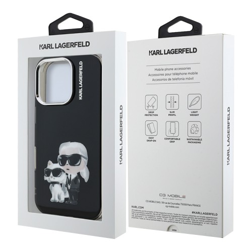 Karl Lagerfeld для iPhone 16 Pro чехол PC/TPU Aquarelle Karl & Choupette Black