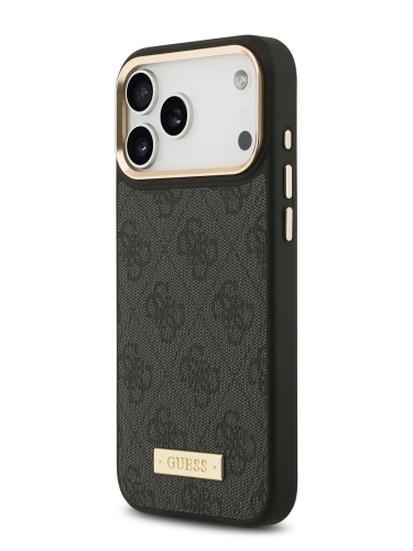 Guess для iPhone 17 Pro Max чехол PU 4G Plate metal logo and Gold camera Hard Black (MagSafe)
