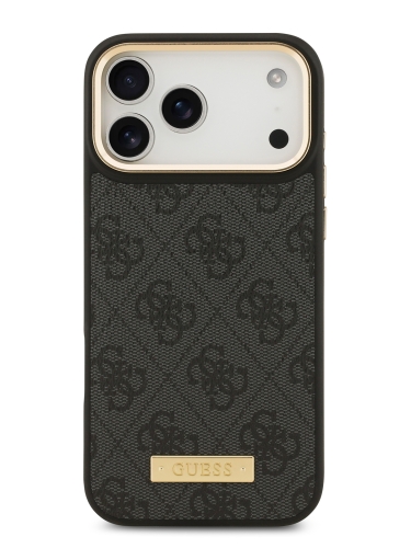 Guess для iPhone 17 Pro Max чехол PU 4G Plate metal logo and Gold camera Hard Black (MagSafe)