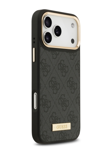 Guess для iPhone 17 Pro Max чехол PU 4G Plate metal logo and Gold camera Hard Black (MagSafe)