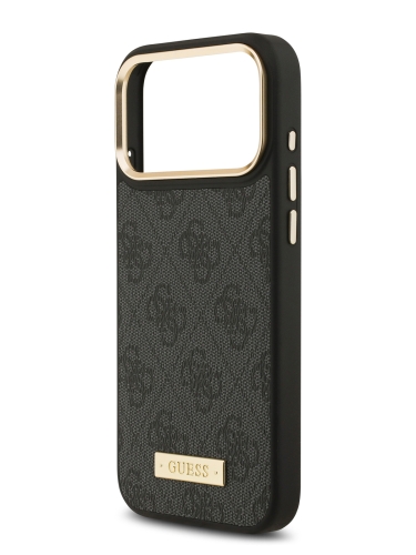 Guess для iPhone 17 Pro Max чехол PU 4G Plate metal logo and Gold camera Hard Black (MagSafe)
