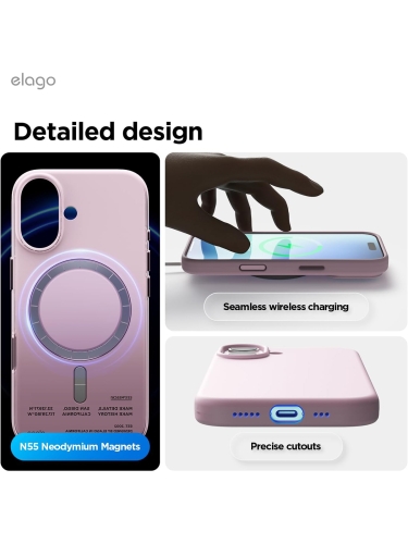Elago для iPhone 17 чехол Magnetic Silicone Light Lilac (MagSafe)