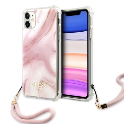 Чехол Guess Marble Hard +Nylon hand cord для iPhone 11, розовый