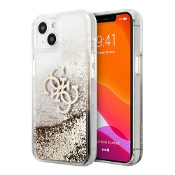 Чехол Guess Liquid glitter 4G Big logo Hard для iPhone 13, золотой