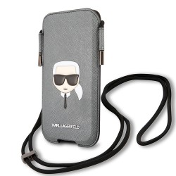Чехол-карман Karl Lagerfeld для смартфонов Pouch PU Saffiano Karl's head Silver (M-size)