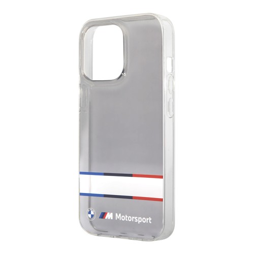 Чехол BMW Motorsport Tricolor Horizont Hard Transparent для iPhone 13 Pro, черный