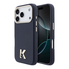 Karl Lagerfeld для iPhone 17 Pro Max чехол PU Full Wrapped K HEAD Metal logo & Cam Hard Blue (MagSafe)
