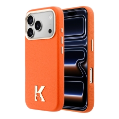 Karl Lagerfeld для iPhone 17 Pro чехол PU Full Wrapped K HEAD Metal logo &amp; Cam Hard Orange (MagSafe)
