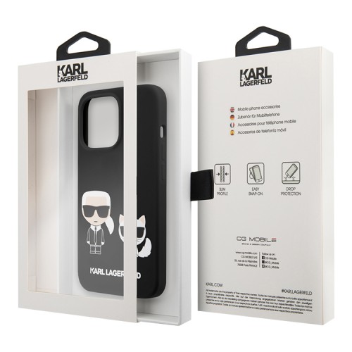 Чехол Lagerfeld Liquid silicone Karl & Choupette Hard для iPhone 13 Pro, черный