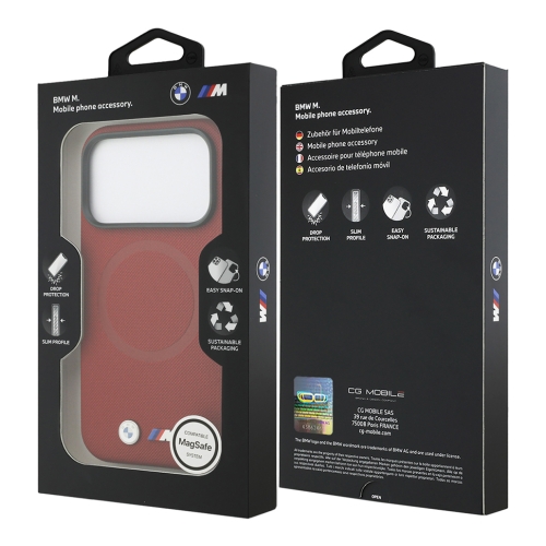 BMW для iPhone 17 Pro Max чехол M-series PU Full Wrapped Metal logo & Cam Hard Red (MagSafe)