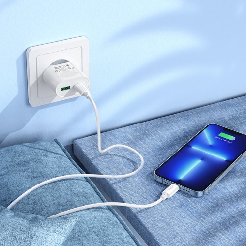 HOCO СЗУ C109A Fighter Type-C PD20W + USB-A QC3.0 +кабель C-to-iPhone White