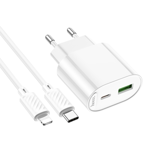 HOCO СЗУ C109A Fighter Type-C PD20W + USB-A QC3.0 +кабель C-to-iPhone White