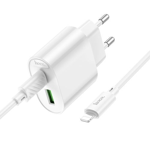 HOCO СЗУ C109A Fighter Type-C PD20W + USB-A QC3.0 +кабель C-to-iPhone White